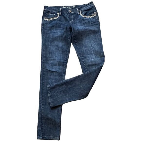 Grace in LA Dark Wash Gold Embellished Skinny Jeans Size 9 Western - Picture 16 of 16